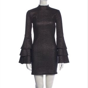 Cynthia Rowley Natasha Dark Bronze Shimmer Dress Bell Sleeves Size 4/S $495